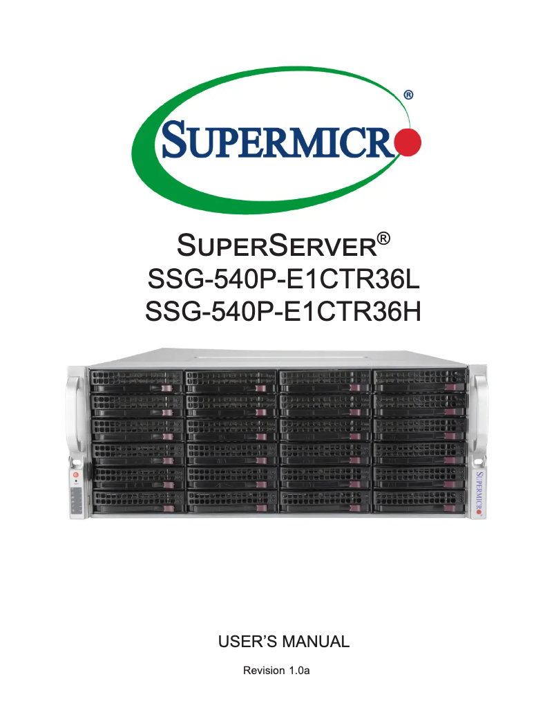 Page 1 de la notice Manuel utilisateur Supermicro SuperServer SSG-540P-E1CTR36L