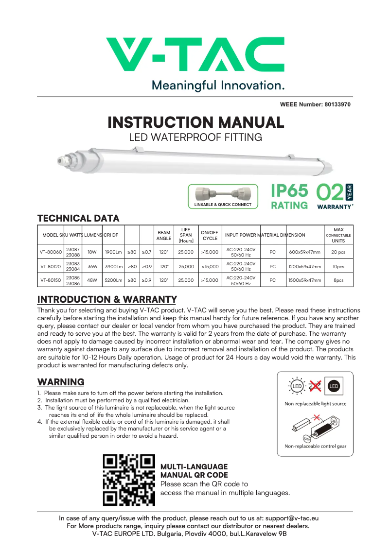Page n°1 - Manuel utilisateur V-TAC VT-80060