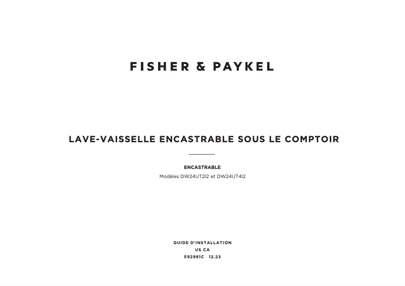 Page n°1 - Guide d'installation Fisher & Paykel DW24UT4I2