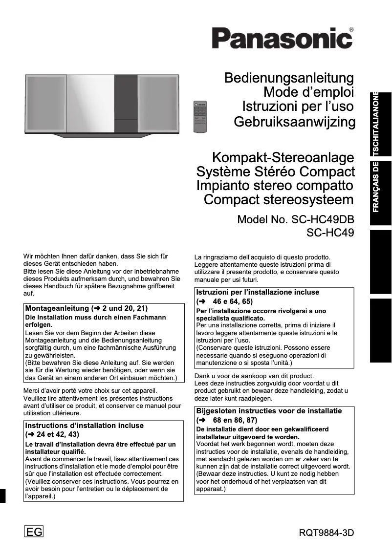 Image de la première page du manuel de l'appareil SC-HC49DB
