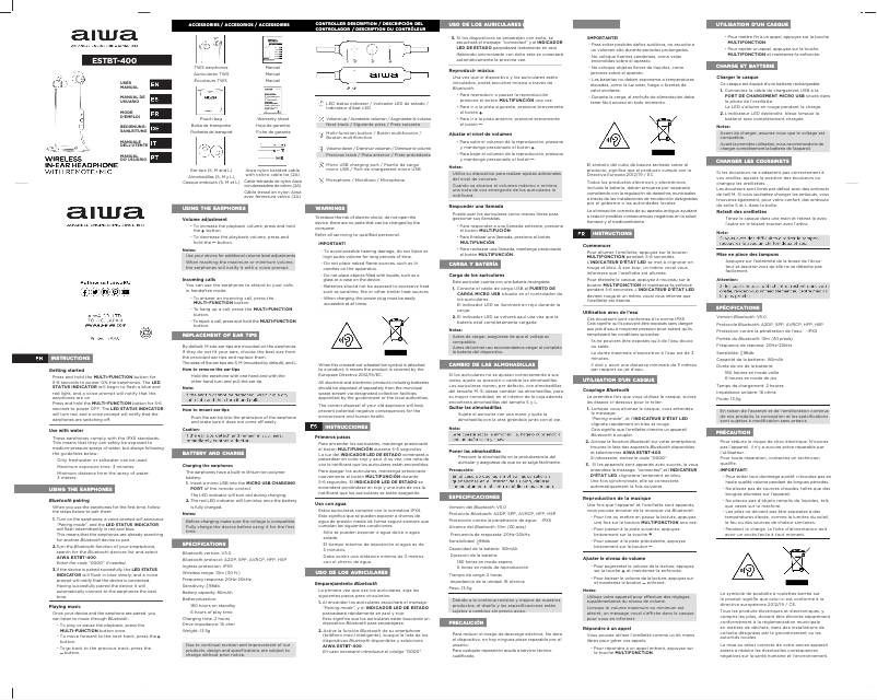 Page 1 de la notice Manuel utilisateur Aiwa ESTBT-400
