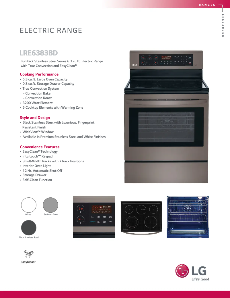 Page 1 de la notice Fiche technique LG LRE6383BD