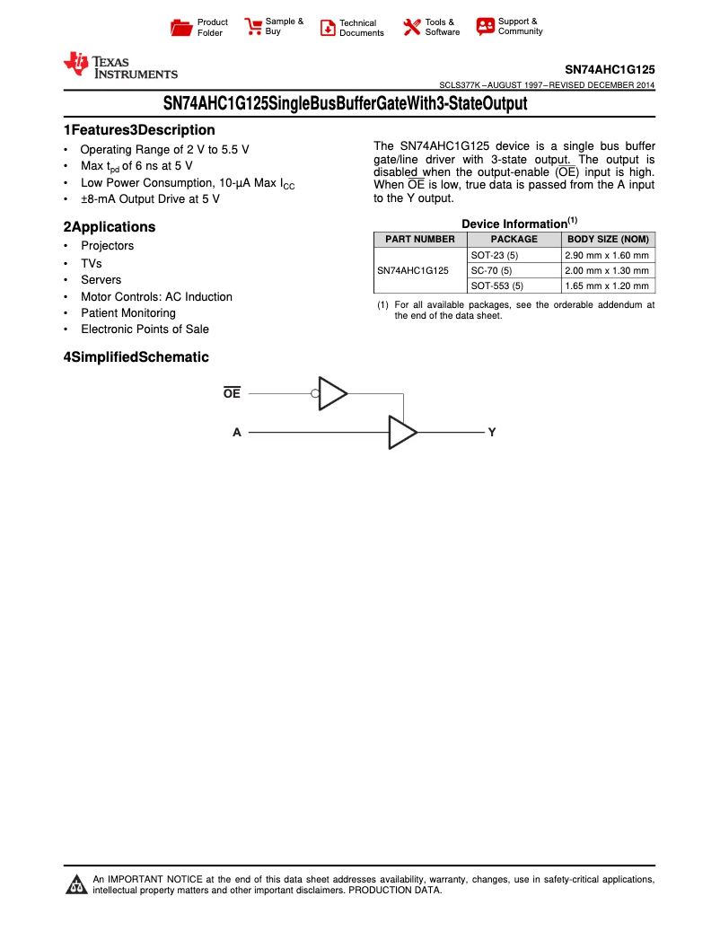 Page 1 de la notice Manuel utilisateur Texas Instruments SN74AHC1G125DCKT