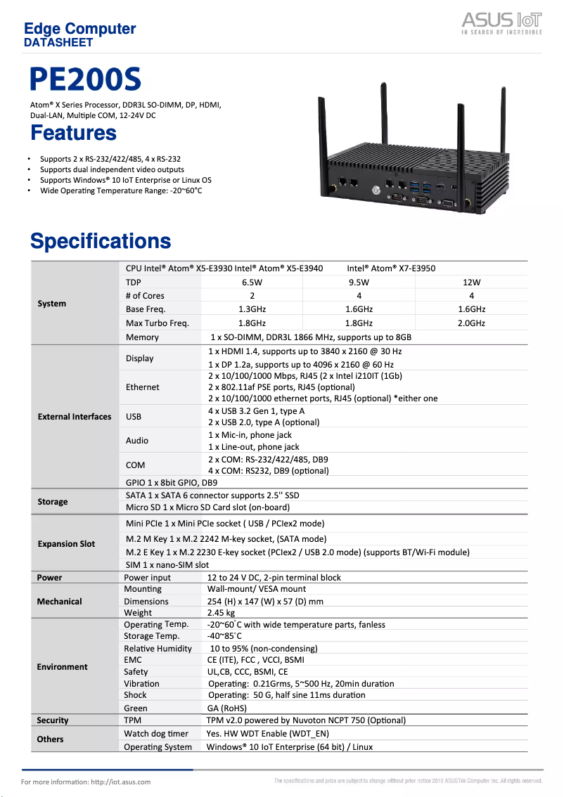 Page 1 de la notice Fiche technique Asus PE200S