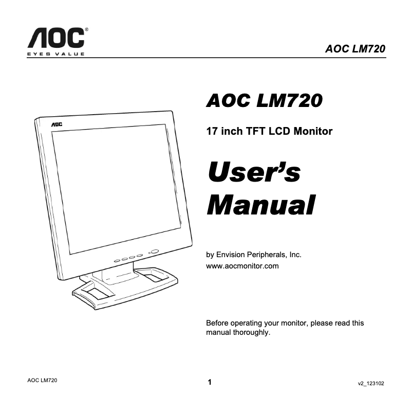 Page 1 de la notice Manuel utilisateur AOC LM720
