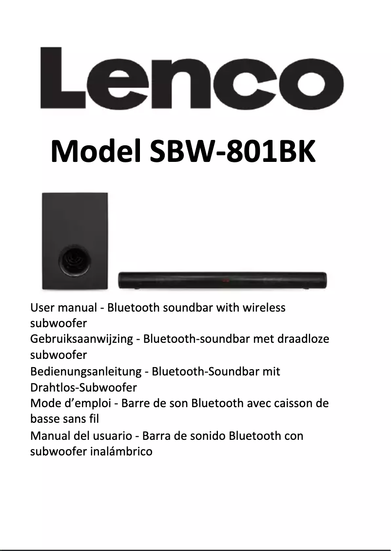 Page 1 de la notice Manuel utilisateur Lenco SBW-801BK