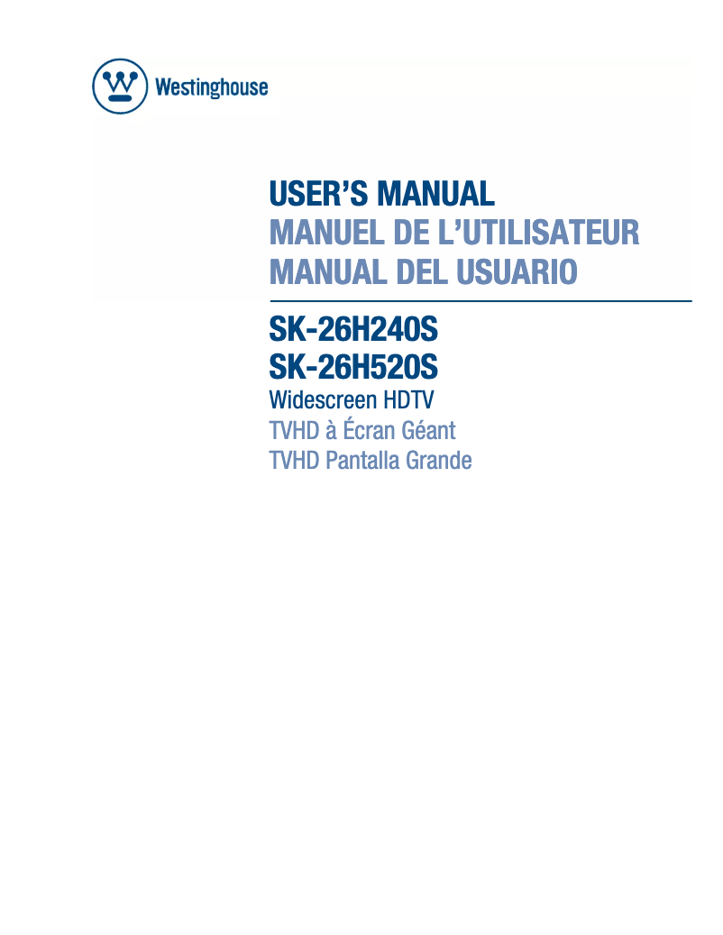 Page n°1 - Manuel utilisateur Westinghouse SK-26H520S