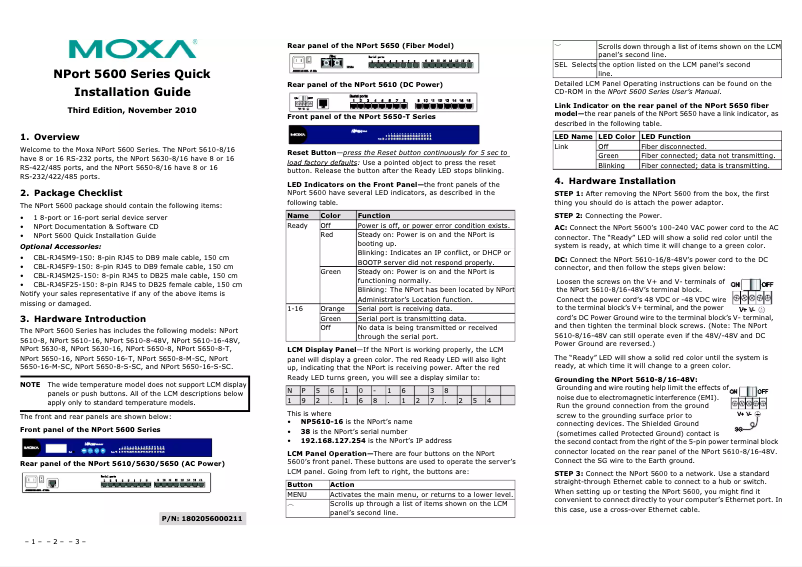 Page 1 de la notice Manuel utilisateur Moxa NPort 5650-16-M-SC