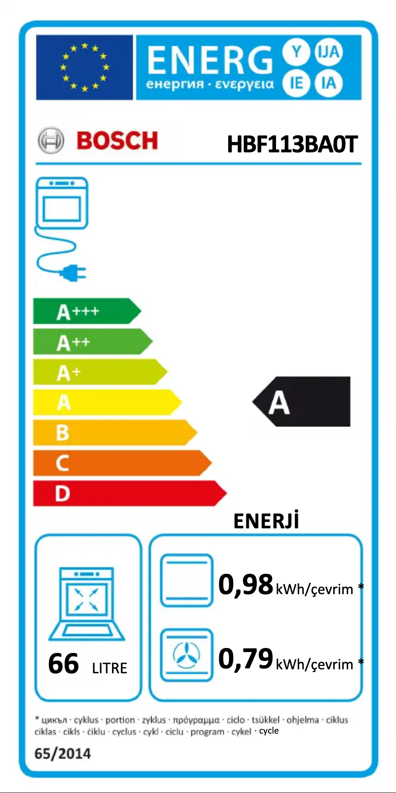 Page n°1 - Label énergétique Bosch HBF113BA0T