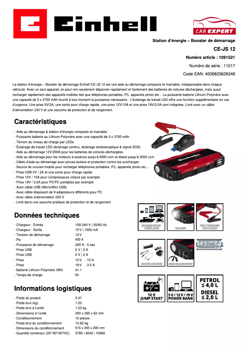 Page n°1 - Fiche technique Einhell CE-JS 12/1