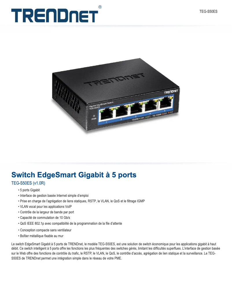 Page n°1 - Fiche technique TRENDnet TEG-S50ES
