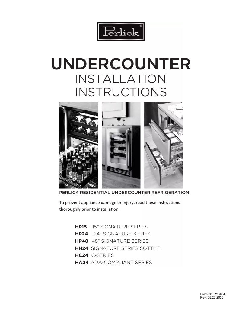 Page n°1 - Guide d'installation Perlick Signature Series HP24RO36