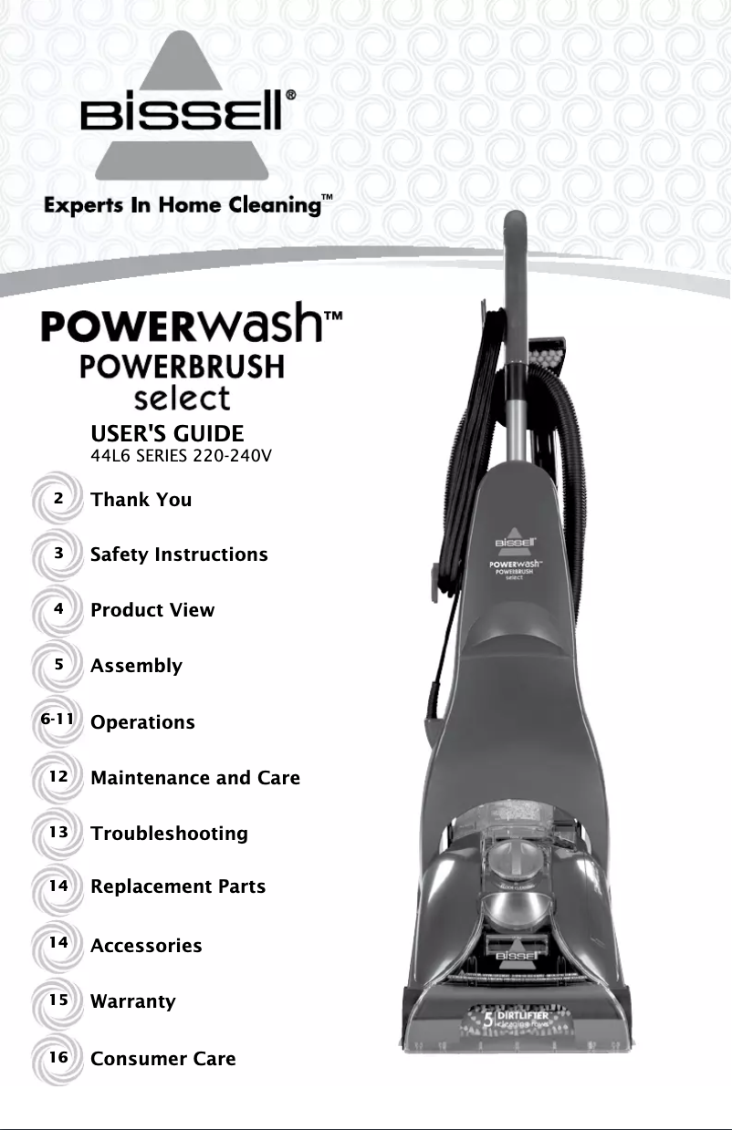 Page 1 de la notice Manuel utilisateur Bissell PowerWash PowerBrush Select 1623-E