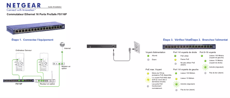 Page n°1 - Guide d'installation Netgear FS116P