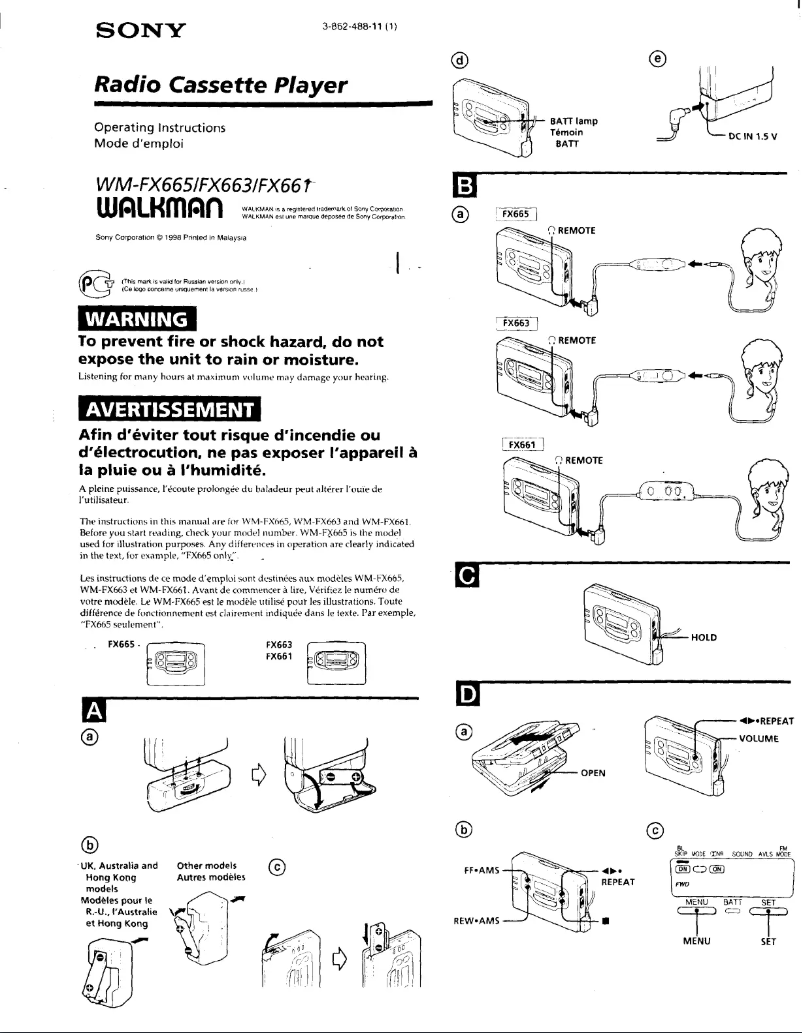 Page 1 de la notice Manuel utilisateur Sony Walkman WM-FX665