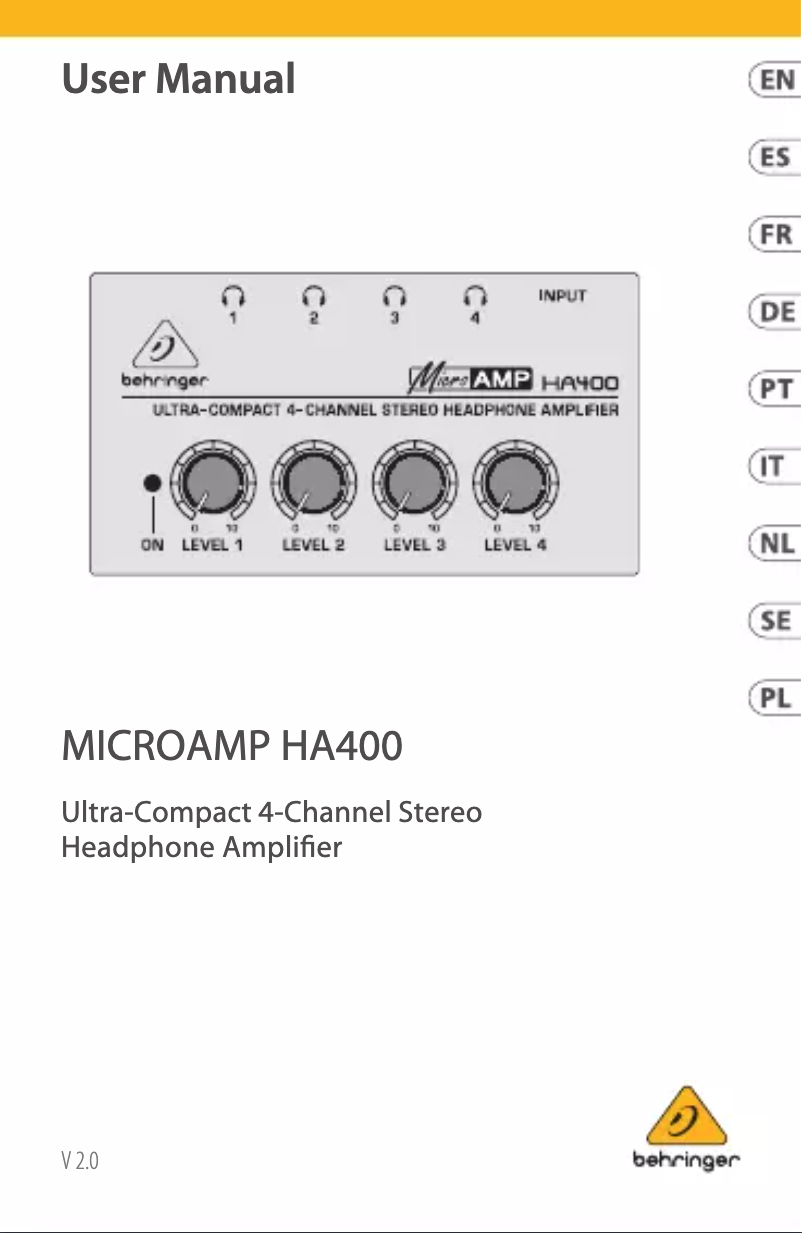 Page n°1 - Manuel utilisateur Behringer MicroAMP HA400