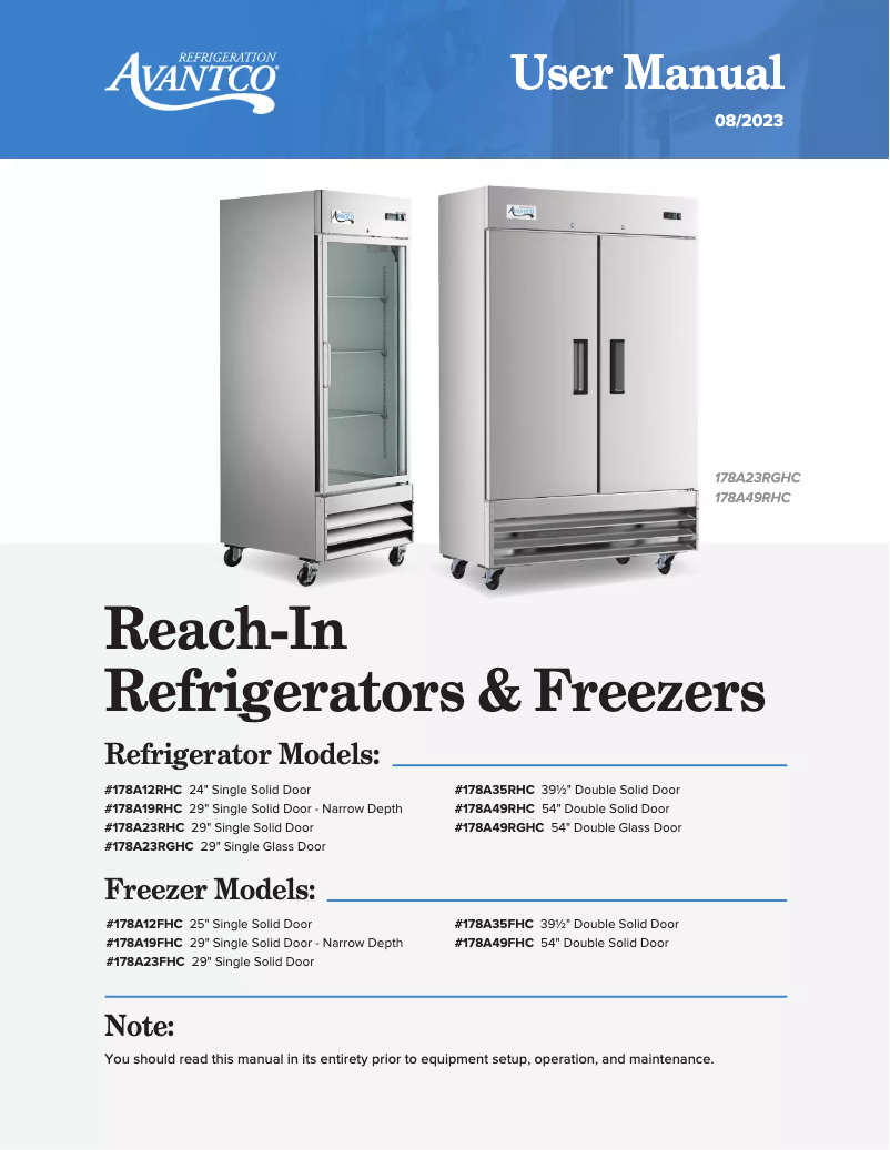 Página 1 del manual Manual de usuario Avantco ND-CFD-1RR-E-HC