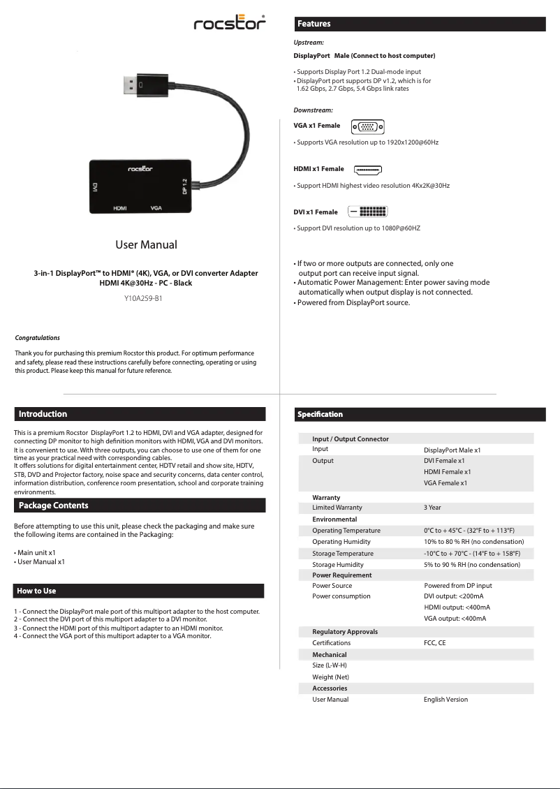 Page n°1 - Manuel utilisateur Rocstor Y10A259-B1