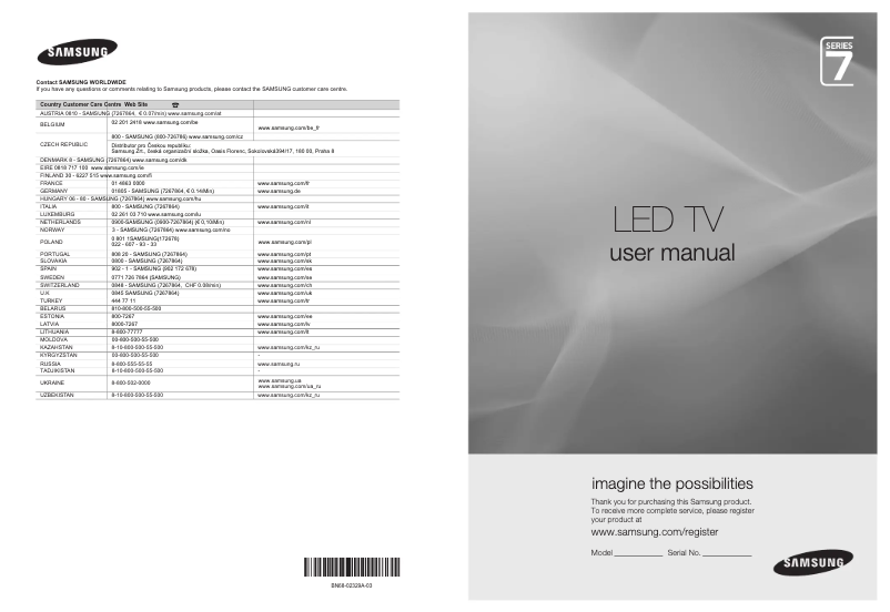 Page 1 de la notice Manuel utilisateur Samsung UE46B7020