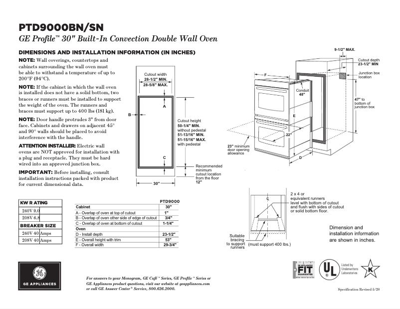 Page 1 of the manual Technical Sheet GE PTD9000BNTS