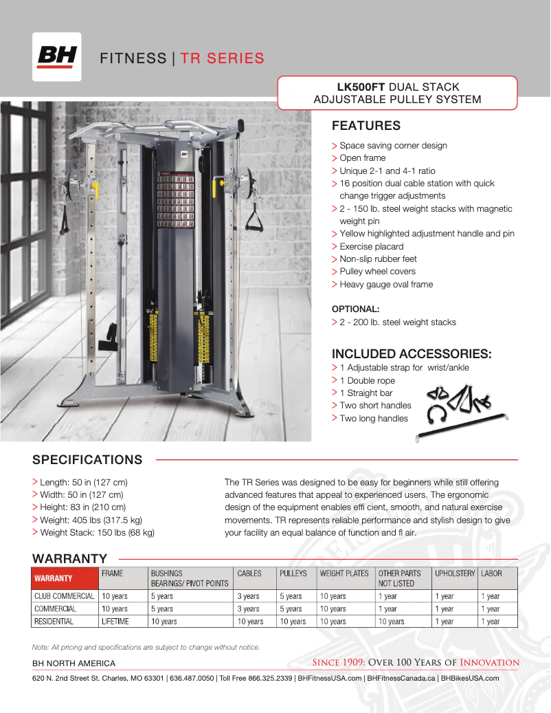 Page 1 de la notice Fiche technique BH Fitness LK500FT
