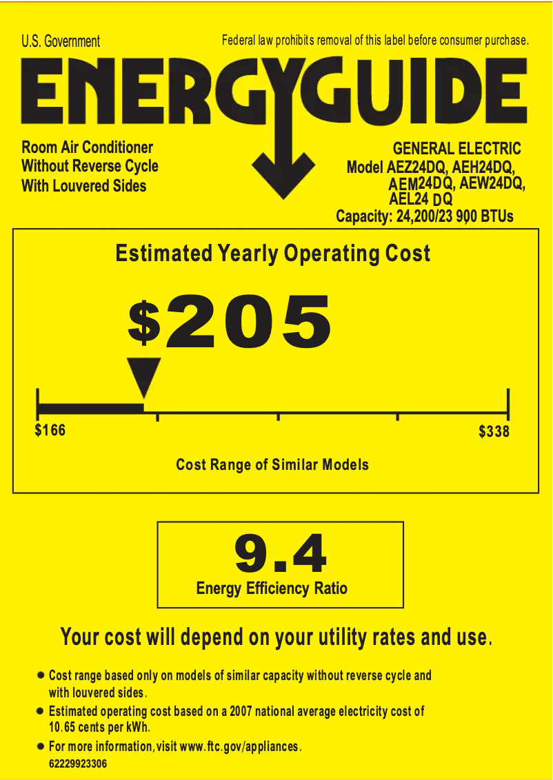 Page n°1 - Label énergétique GE AEL24DQ