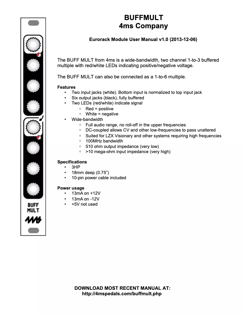 Page 1 de la notice Manuel utilisateur 4ms Buff Mult