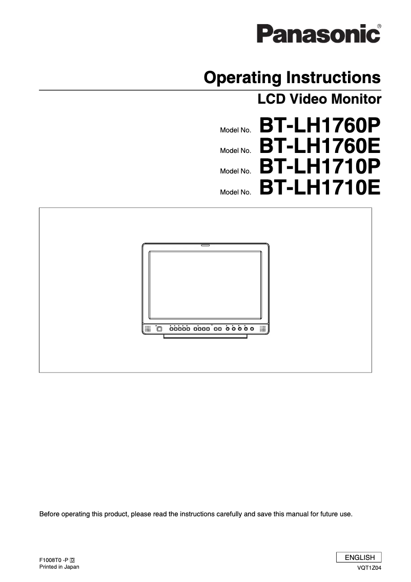 Page 1 de la notice Manuel utilisateur Panasonic BT-LH1710