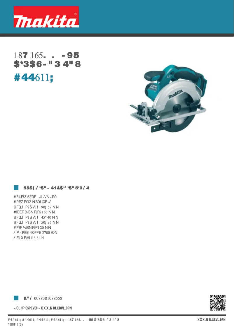 Page 1 de la notice Fiche technique Makita BSS611Z