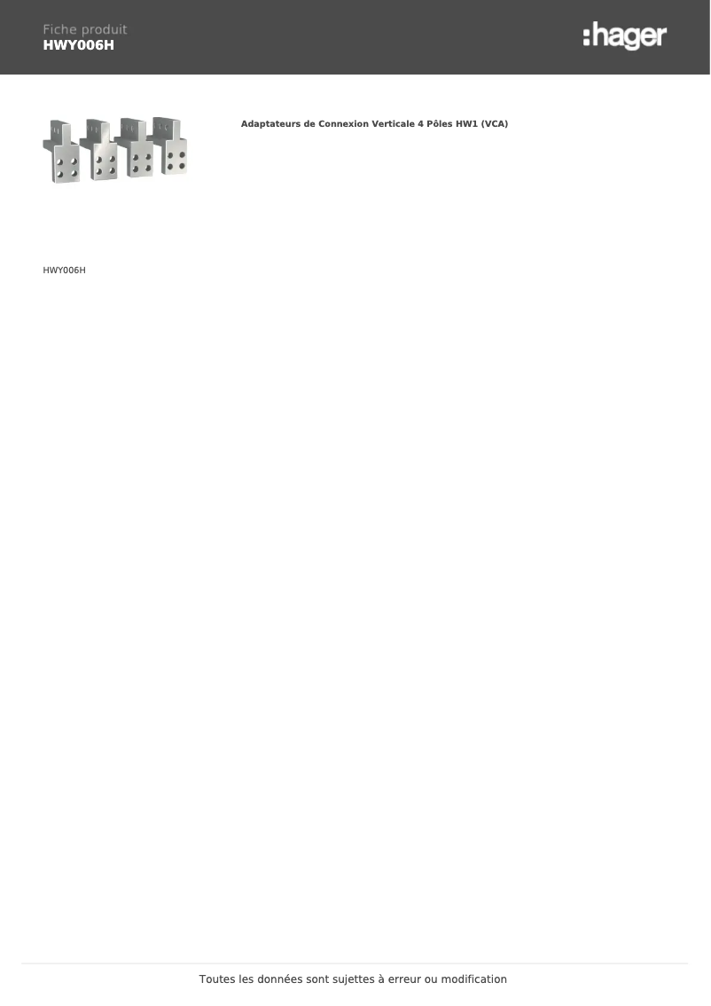Page n°1 - Fiche technique Hager HWY006H