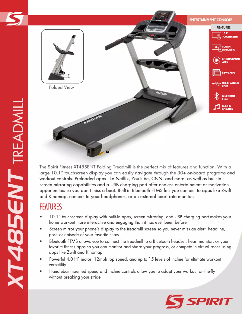 Page 1 de la notice Fiche technique Spirit Fitness XT485ENT