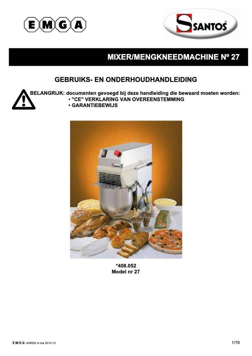 Page 1 de la notice Manuel utilisateur Santos N° 27