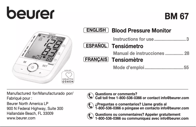 Page 1 de la notice Manuel utilisateur Beurer BM 67