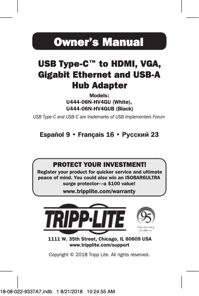 Page n°1 - Manuel utilisateur Tripp Lite U444-06N-HV4GUB