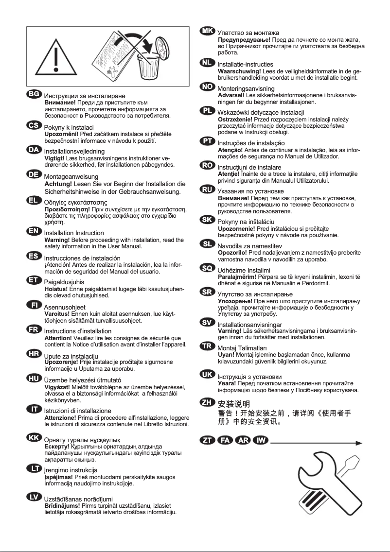 Page 1 de la notice Guide d'installation Electrolux EW6FBAUTO