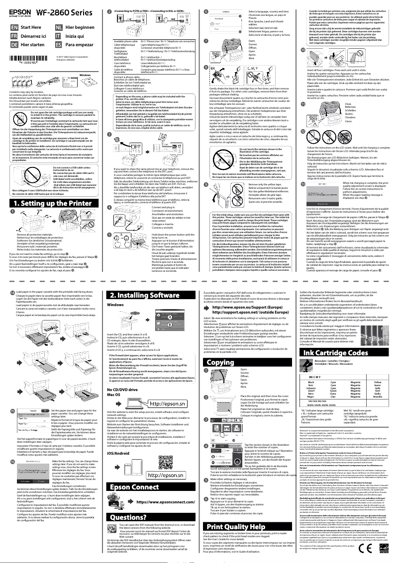 Page 1 de la notice Guide d'installation Epson WorkForce WF-2860DWF