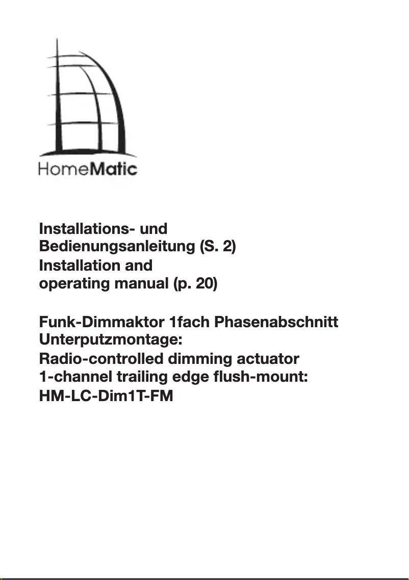 Page n°1 - Manuel utilisateur Homematic IP HM-LC-DIM1T-FM