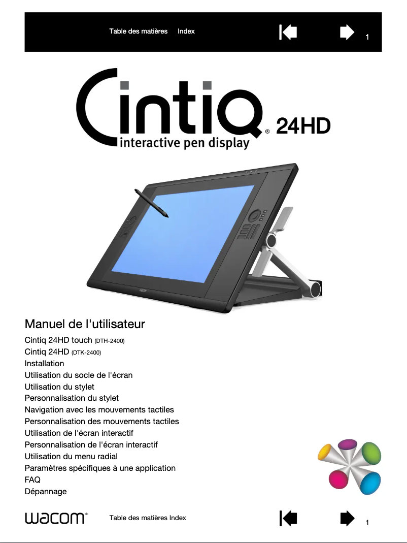 Page 1 de la notice Manuel utilisateur Wacom Cintiq 24HD Touch