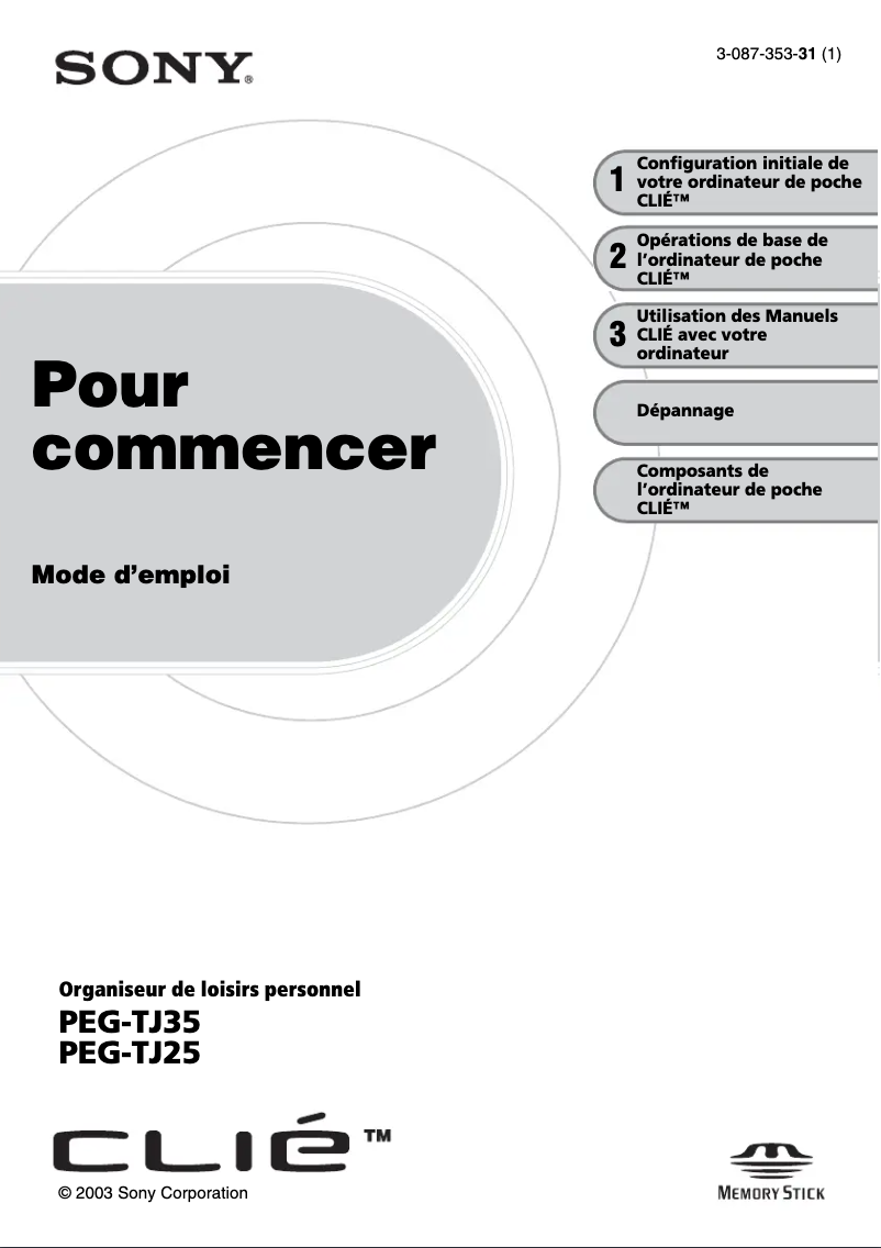 Page 1 de la notice Manuel utilisateur Sony Clie PEG-TJ35
