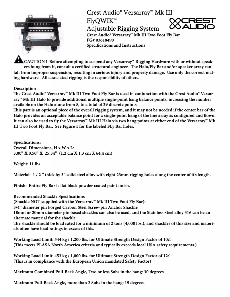 Page 1 de la notice Manuel utilisateur Crest Audio Versarray Mk III