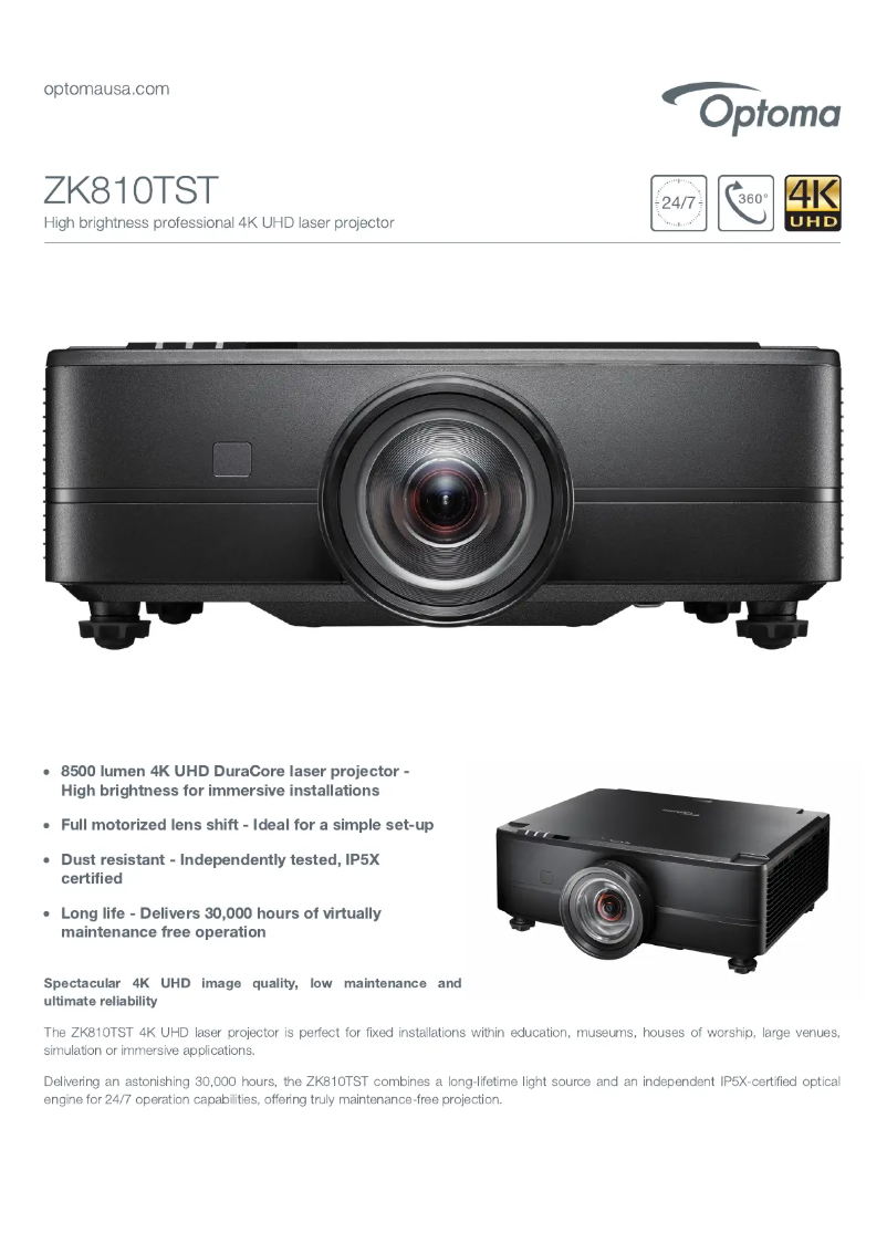 Page 1 de la notice Fiche technique Optoma ZK810TST