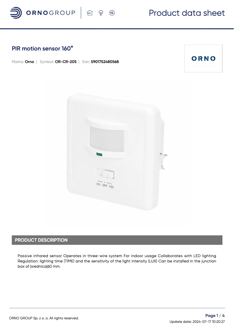 Página 1 del manual Ficha técnica ORNO OR-CR-205