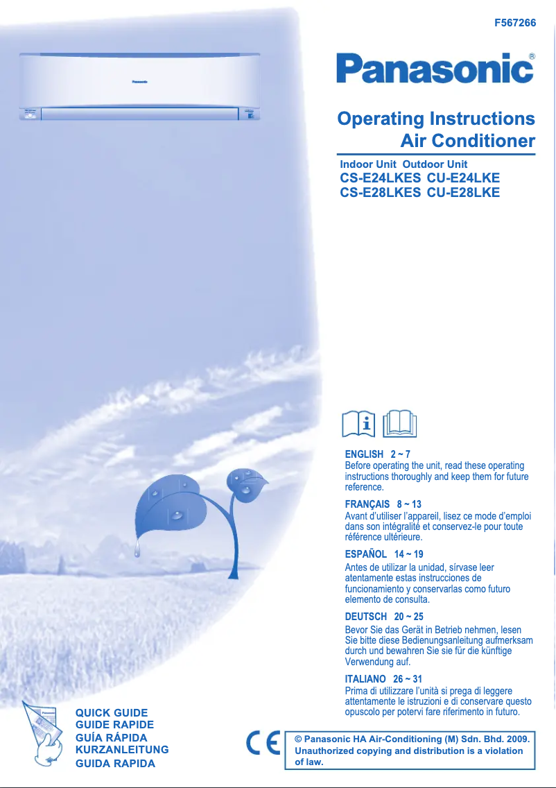 Page n°1 - Manuel utilisateur Panasonic CU-E24LKE