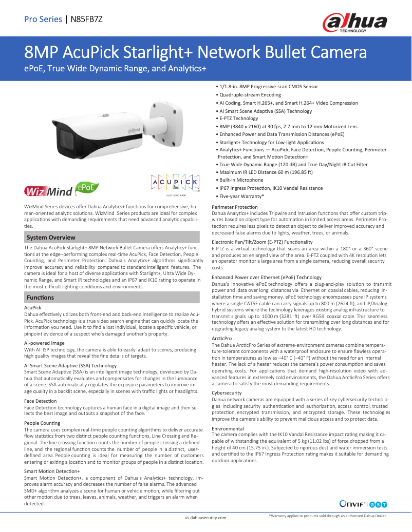 Page 1 de la notice Fiche technique Dahua Technology N85FB7Z