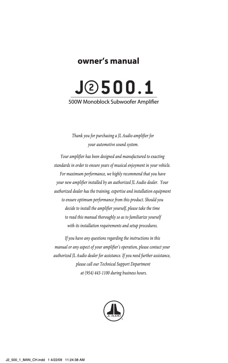 Image de la première page du manuel de l'appareil J2 500.1