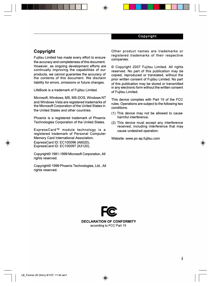 Page n°1 - Manuel utilisateur Fujitsu LifeBook A3120