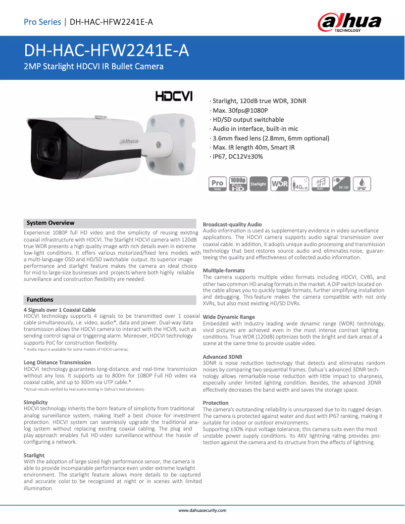 Page n°1 - Fiche technique Dahua Technology HAC-HFW2241E-A