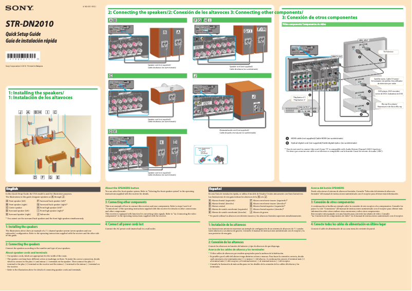 Page 1 de la notice Guide d'installation Sony STR-DN2010