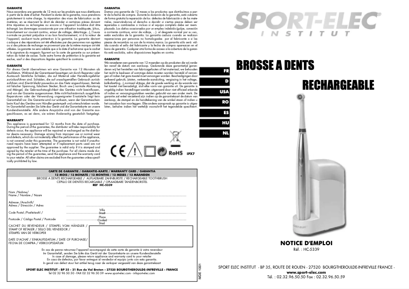 Page 1 de la notice Manuel utilisateur Sport-Elec HC-5339