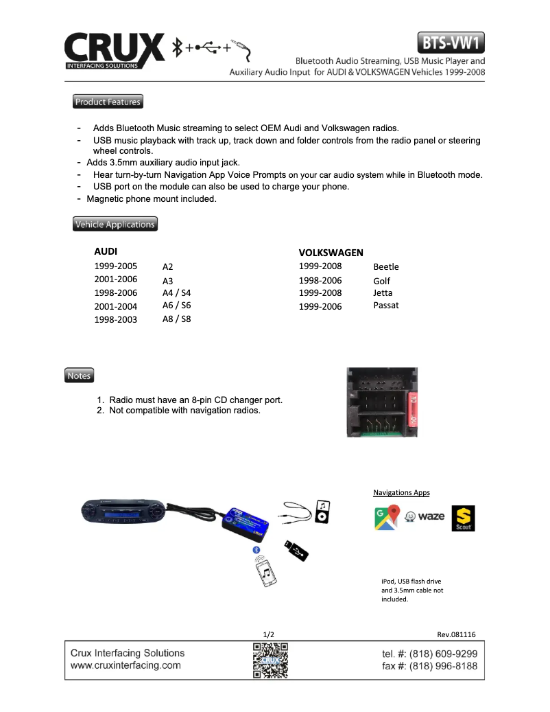 Página 1 del manual Manual de usuario CRUX BTS-VW1